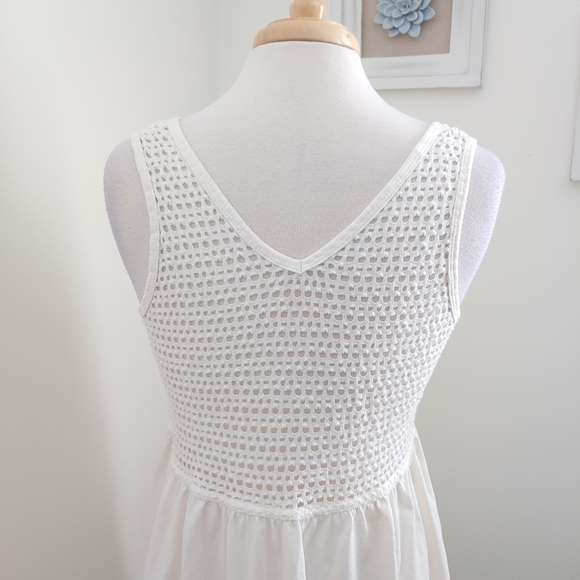 Baja Blue Boho Vintage Sheer Crochet Button Down Mini Dress White Medium - Picture 5 of 9